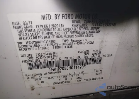 2017 Ford Taurus Se из США, поврежденный, VIN 1FAHP2D88HG114203